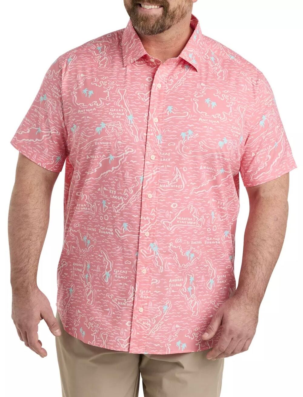 Vineyard Vines Men's Tropical Island Map Short Sleeve Collar Button-Up Shirt 2XB